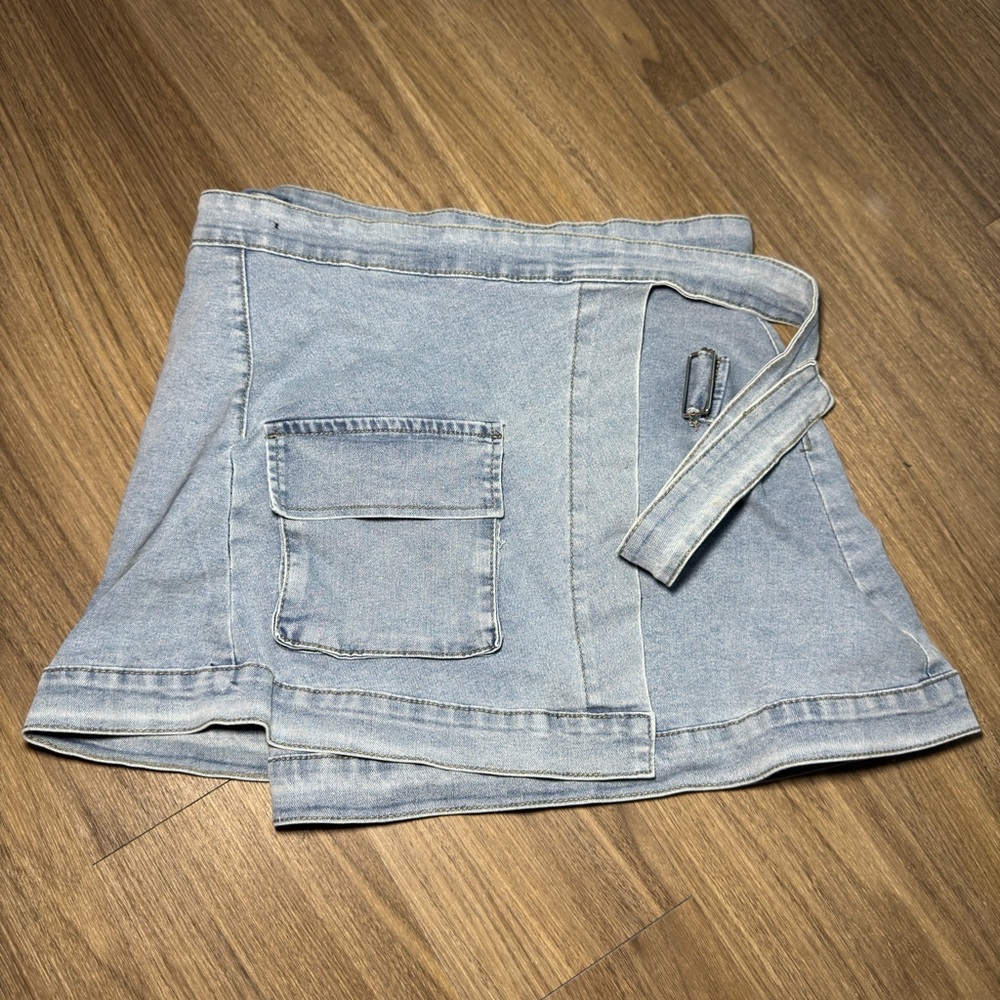 Light Blue Denim Wrap Skirt